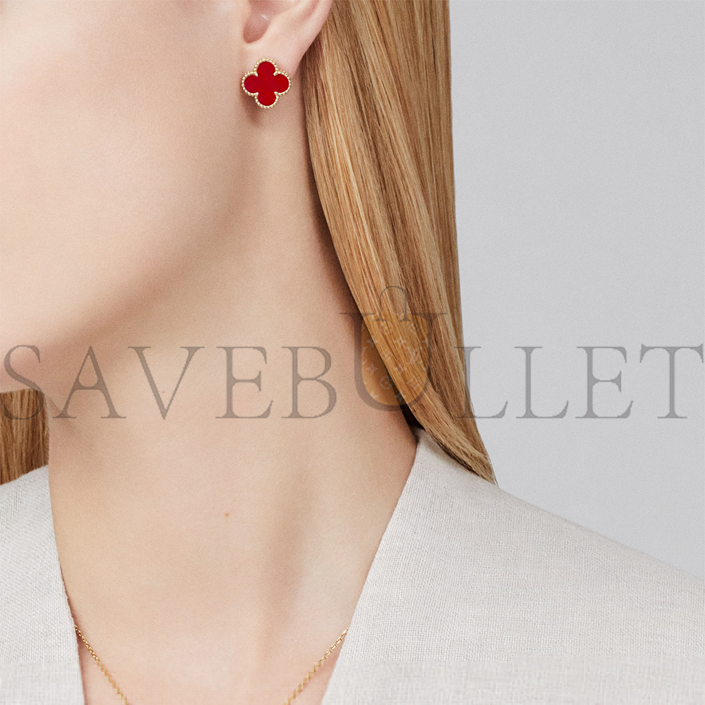 VAN CLEEF ARPELS VINTAGE ALHAMBRA EARRINGS - YELLOW GOLD, CARNELIAN  VCARD40400